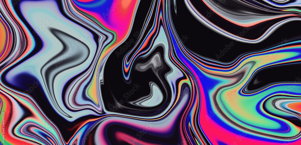 Poster psychedelic trippy abstract background with curved acid stains.