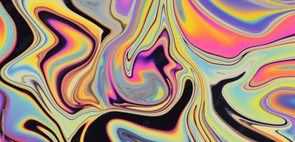 Poster psychedelic trippy abstract background with curved acid stains.