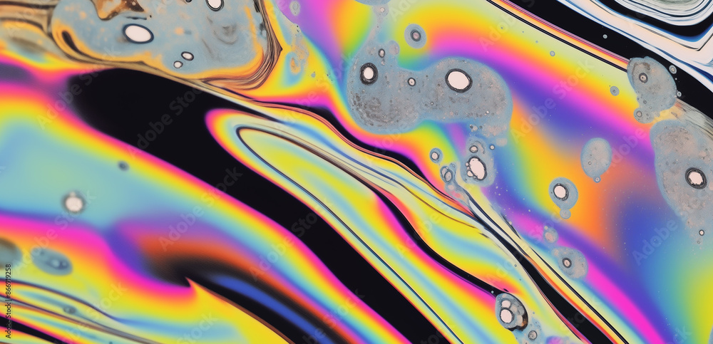 Poster psychedelic trippy abstract background with curved acid stains.