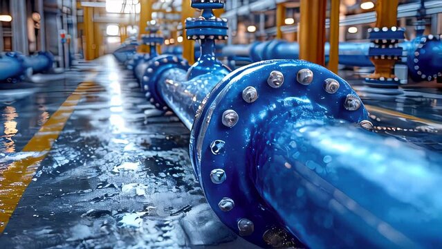 Pipelines with valves and chemical equipment in an industrial plant