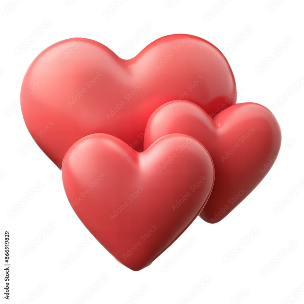 Poster Three Dimensional Red Hearts Isolated On Transparent Background