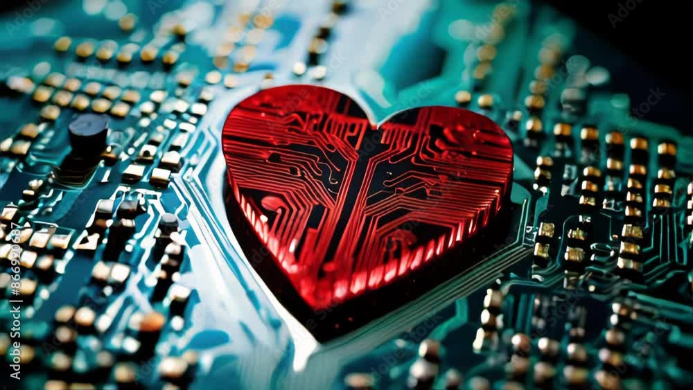Aufkleber a heart is displayed on a computer chip
