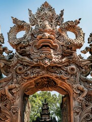 Fototapeta premium Gate with carvings in park