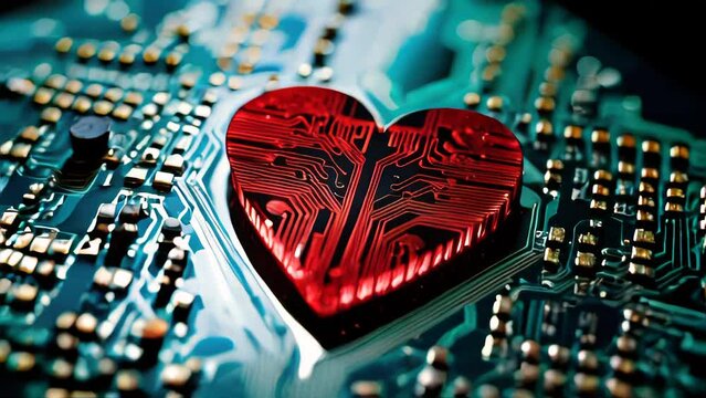 A heart is displayed on a computer chip