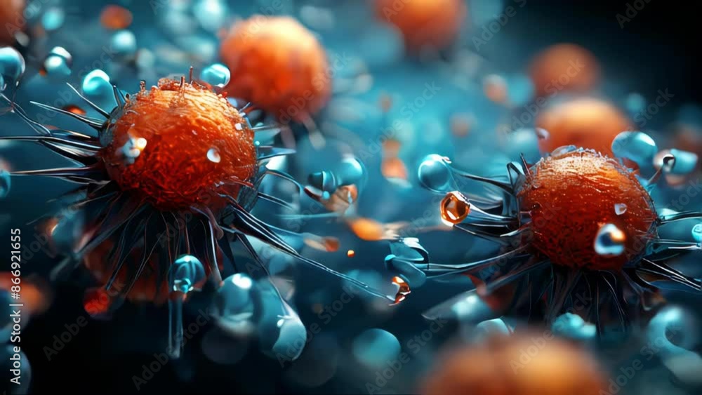 Poster close up under a microscope view of abstract viruses background