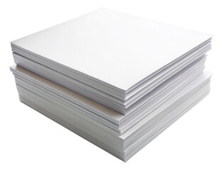 Stack of blank white paper sheets isolated on transparent background