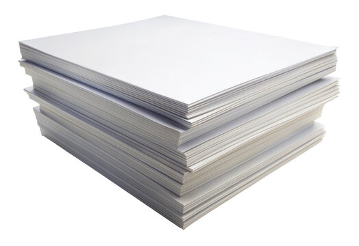 Stack of blank white paper sheets isolated on transparent background