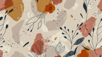 Minimalist vector pattern with abstract floral elements in subtle colors