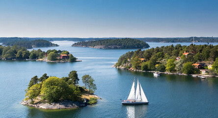 Stockholm's archipelago with sailing boats and scenic islands