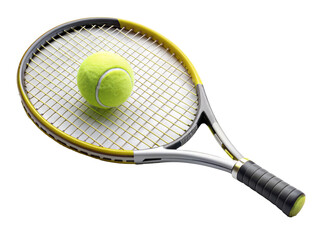 Tennis racket with ball on strings isolated on transparent background
