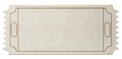 Blank vintage ticket with textured paper isolated on transparent background
