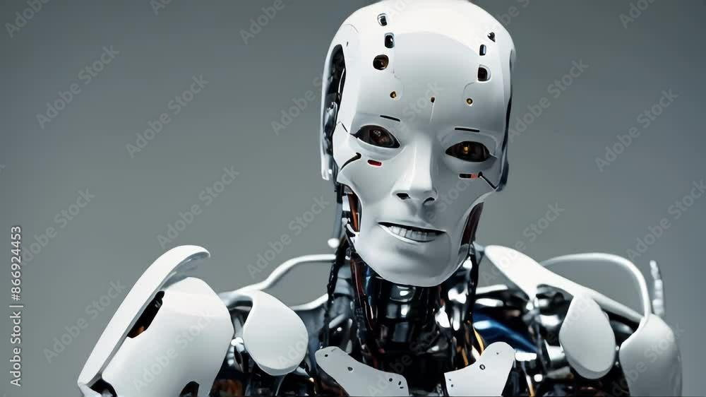 Aufkleber a robot with a white face and hands is shown with its hands on its face