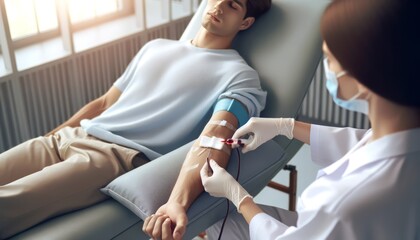 donor donating blood a nurse help the process  