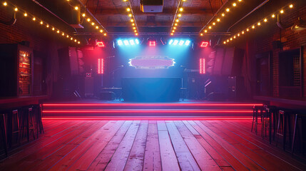 A Country Bar Concert Stage, with glow effects, light effects. Generative AI.