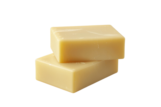 Two bars of plain, ivory soap stacked on top of each other. isolated on a white background, transparent background.