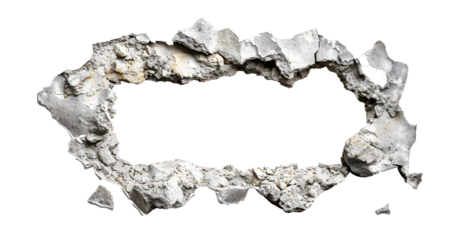 A large hole in a wall with a white background