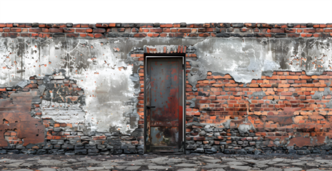 A brick wall with a rusty door