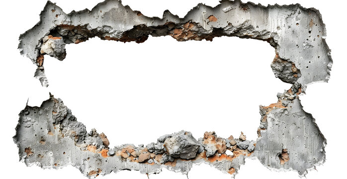 A large hole in a wall with a white background