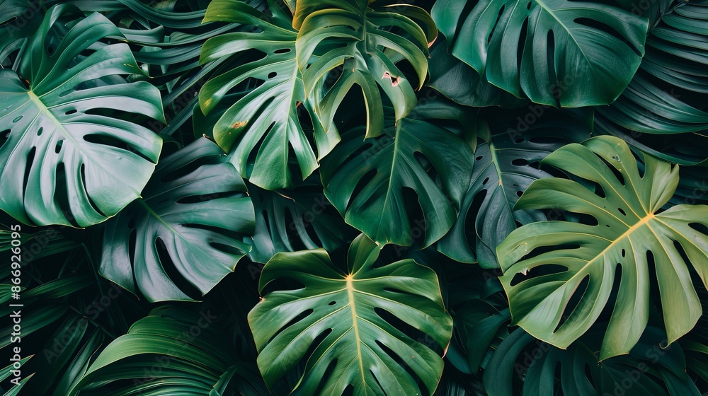 Wall mural green tropical plant close-up