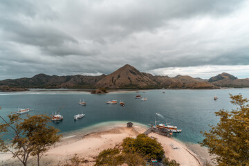 Panoramic image of beach and landscape of Kelor Island in Komodo national park, Indonesia