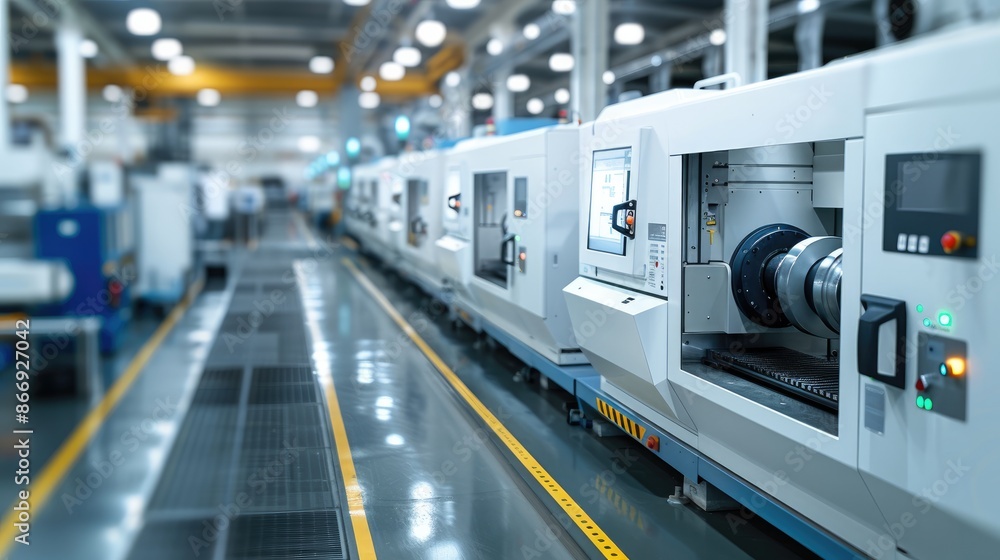 Aufkleber machining center located in a high-tech factory. generative ai.