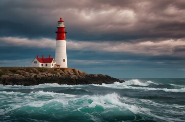 Beautiful Lighthouse standing tall against a backdrop of the sea. Summer tourist destination