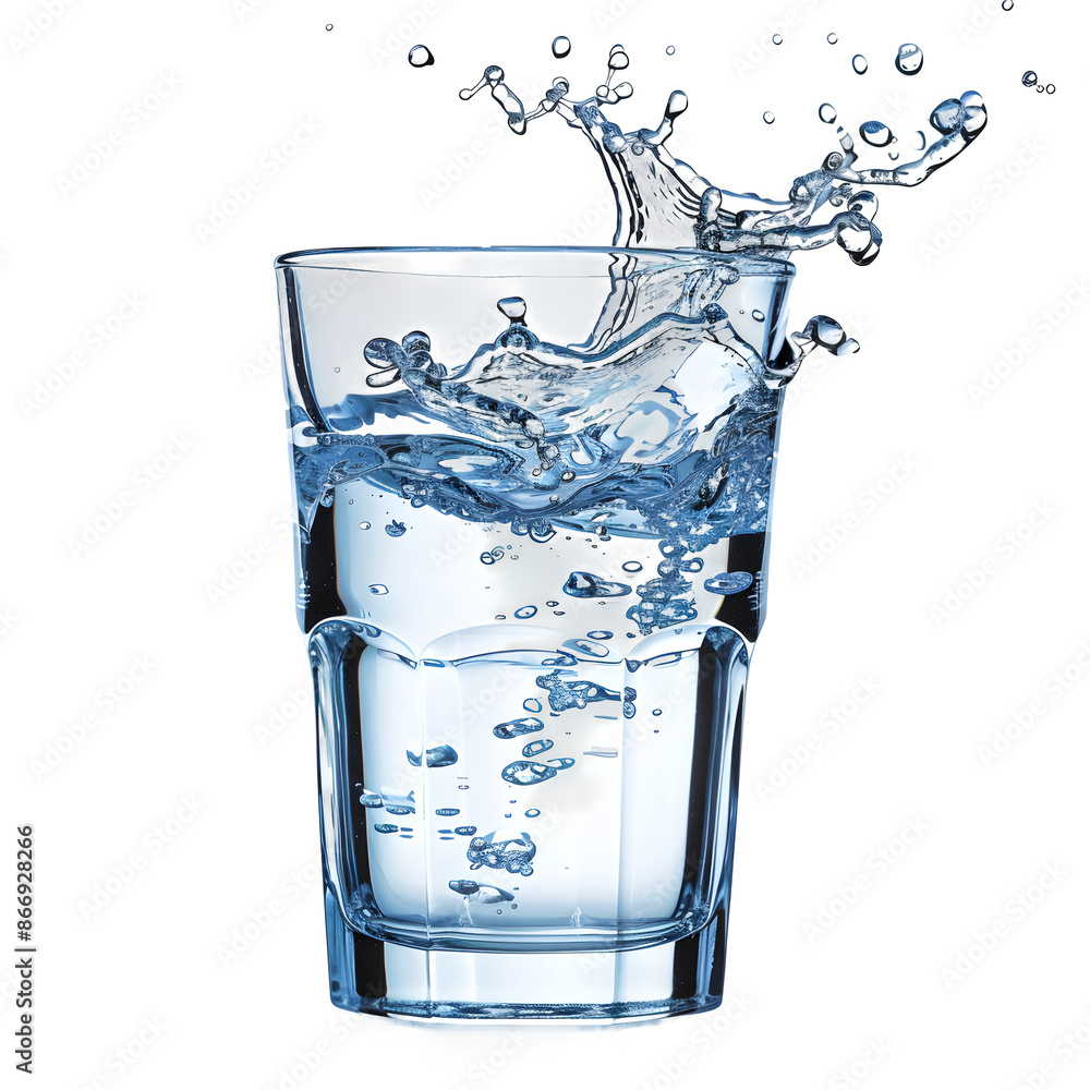 Poster refreshing water splash in glass on transparent background