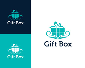 Gift box logo. GIft box icon logo design illustration. Gift logo design inspiration.