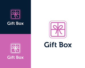 Gift box logo. GIft box icon logo design illustration. Gift logo design inspiration.