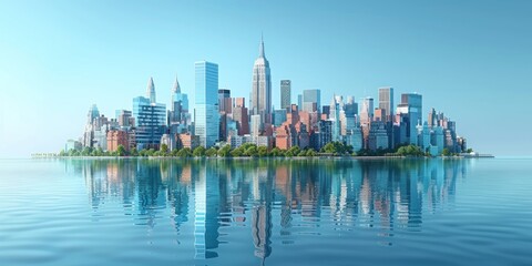 Obraz premium City Skyline Reflected in Calm Waters