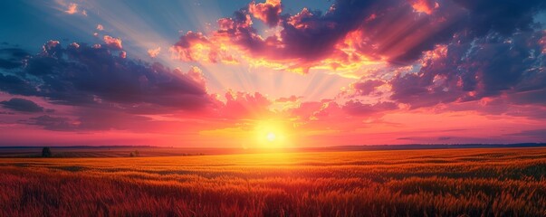 A vibrant summer sunset over a field