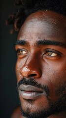 Obraz premium Close-up of an African-American man with a thoughtful look