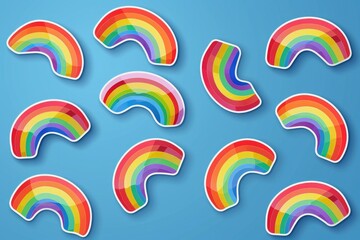 Rainbow stickers on blue background