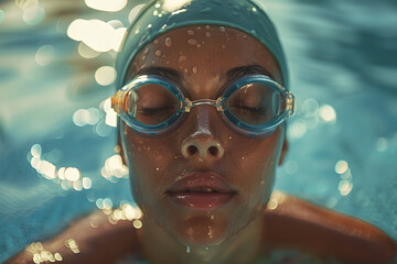 Close-up portrait of female swimmer ready for action