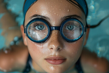 Close-up portrait of female swimmer ready for action