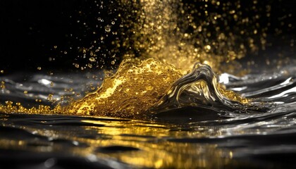 プラズマと水が混ざり合う、躍動感と存在感、煌めく黒い背景、シンプルな感じに優しく仕上げる Generated by AI