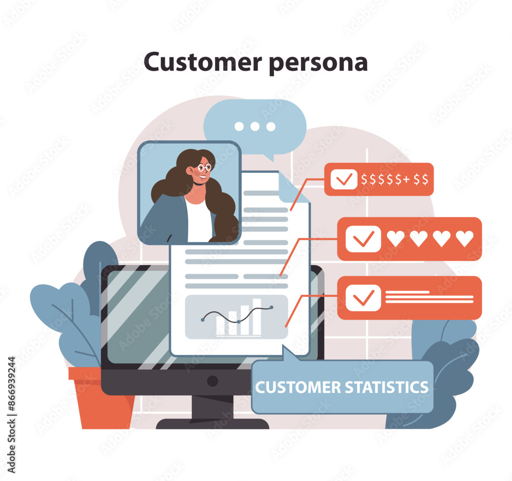 Poster customer persona concept. a visual toolkit for creating detailed customer profiles using statistical