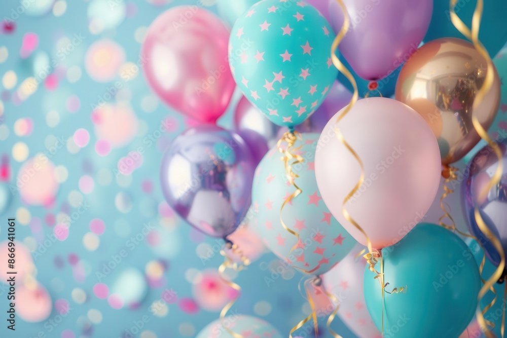 Poster a vibrant display of colorful balloons, perfect for adding a celebratory touch to parties and specia