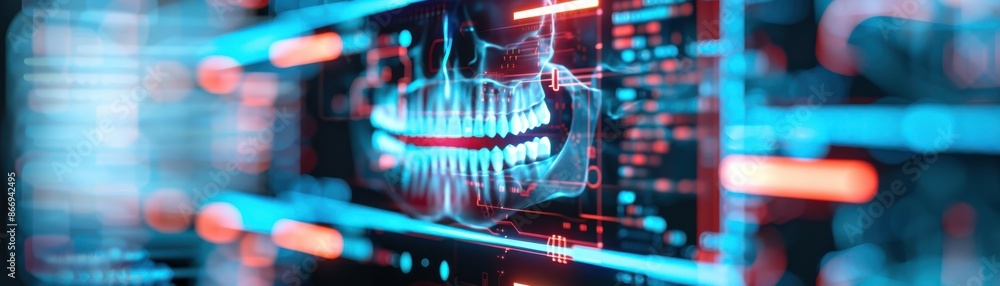 Poster futuristic digital interface depicting advanced technology in artificial intelligence and machine le
