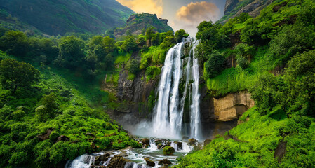 waterfall india lush green 