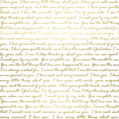 Golden text. Indistinct handwriting. Romantic letter. Seamless pattern text. Trendy design for...