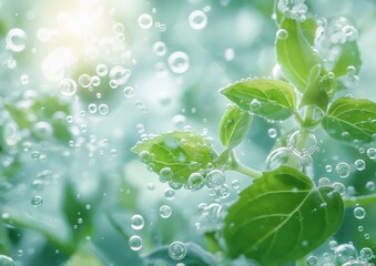 green plant with water droplets on its leaves, set against a blurred background. generative ai