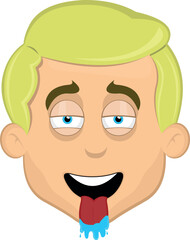 vector illustration face man cartoon blonde and blue eyes, with a desire expression, tongue out and drooling saliva