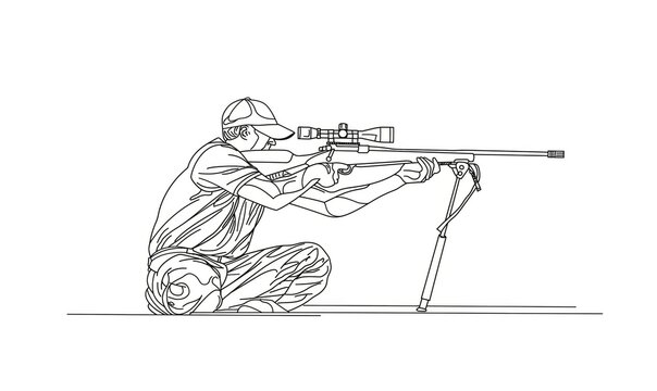 recommend clip art: A dynamic sketch of a shooter in a kneeling position, capturing focus and precision.