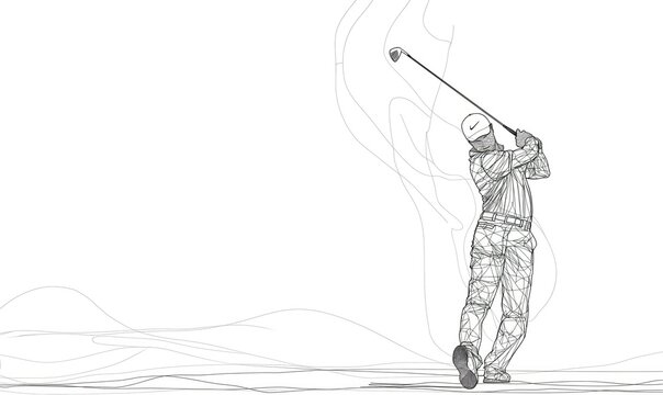 A dynamic sketch of a golfer mid-swing, capturing motion and energy. - Powered by Adobe