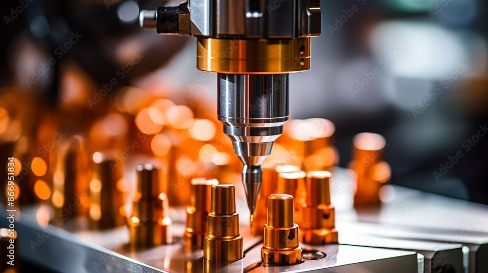 Poster cnc tool holder gleaming with assorted specialized tools in bright machine light