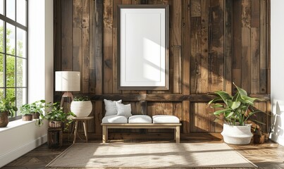 Elegant entryway with a mockup picture frame