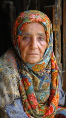 Elderly Egyptian woman with a colorful headscarf