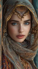 Moroccan woman with a traditional outfit, looking elegant