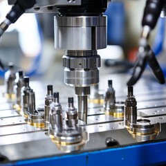 Fototapeta premium Precision manufacturing of surgical tool by cnc machine emphasizing healthcare standards